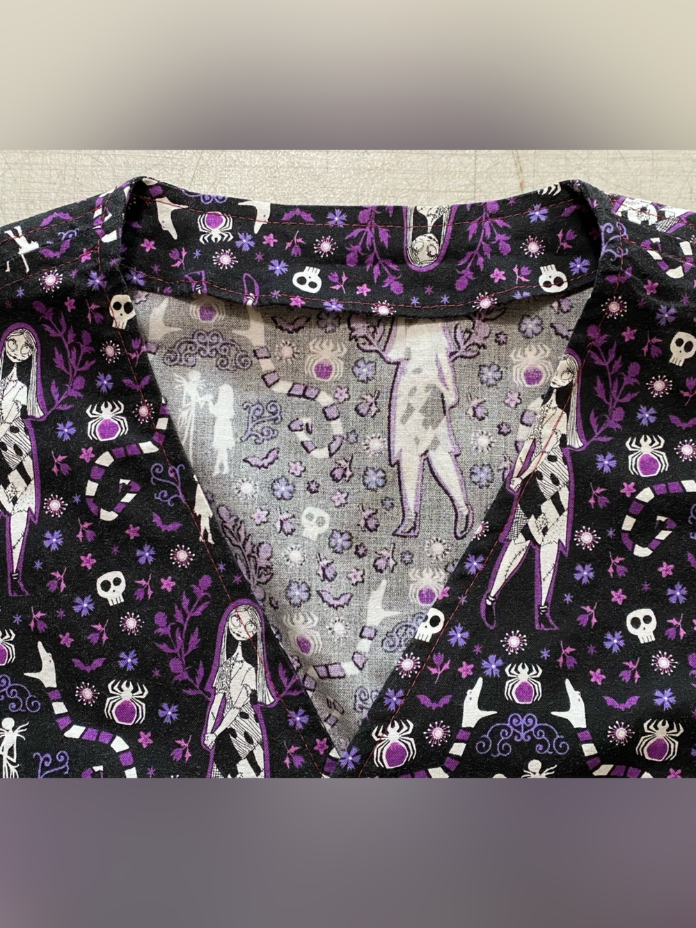 Homemade Nightmare before Christmas Purple Gothic Skeleton Floral Button-Up - Picture 3 of 8